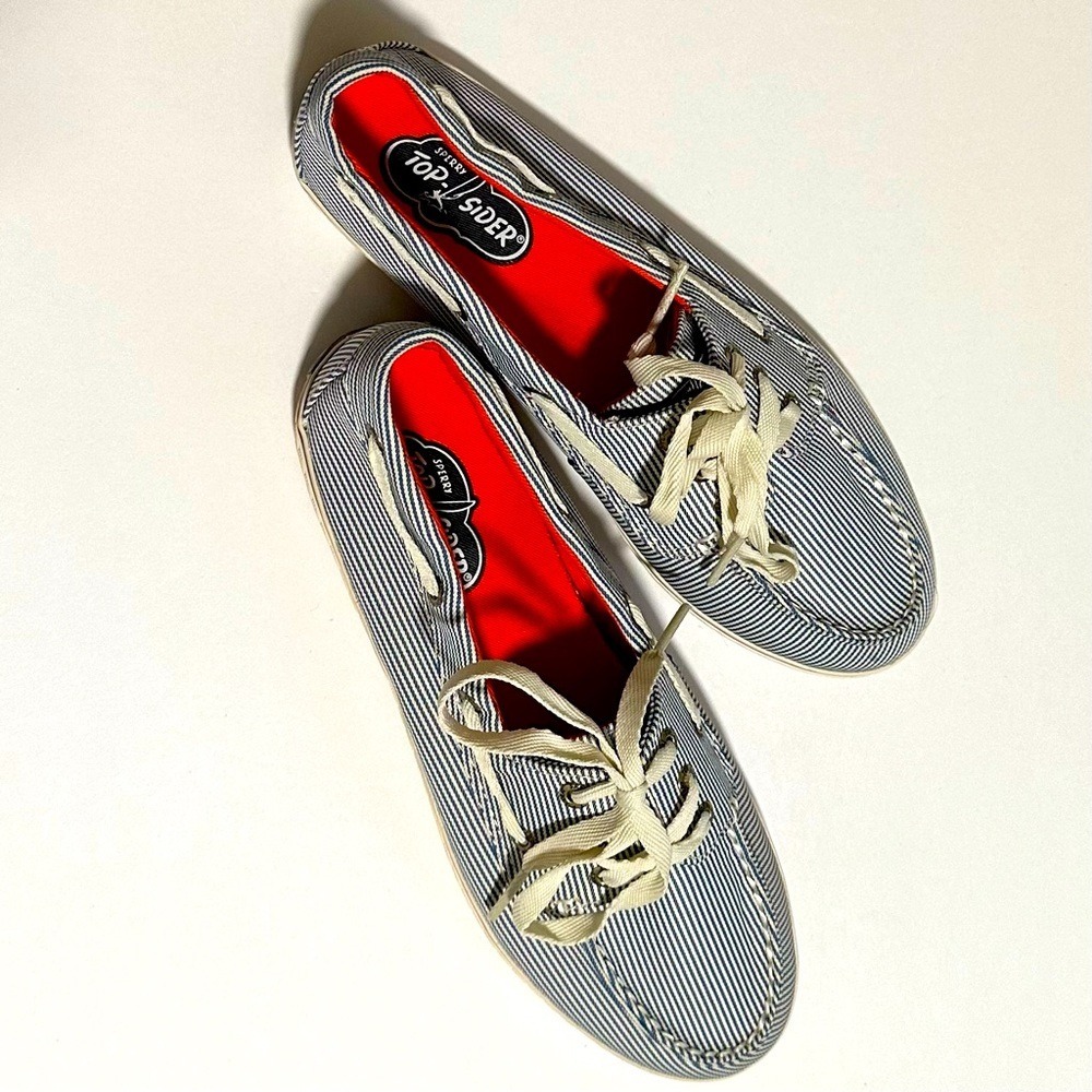 Sperry Top-Sider Blue and White Striped Boat Shoes New Women's Size‎ 8.5M Summer - Picture 15 of 15